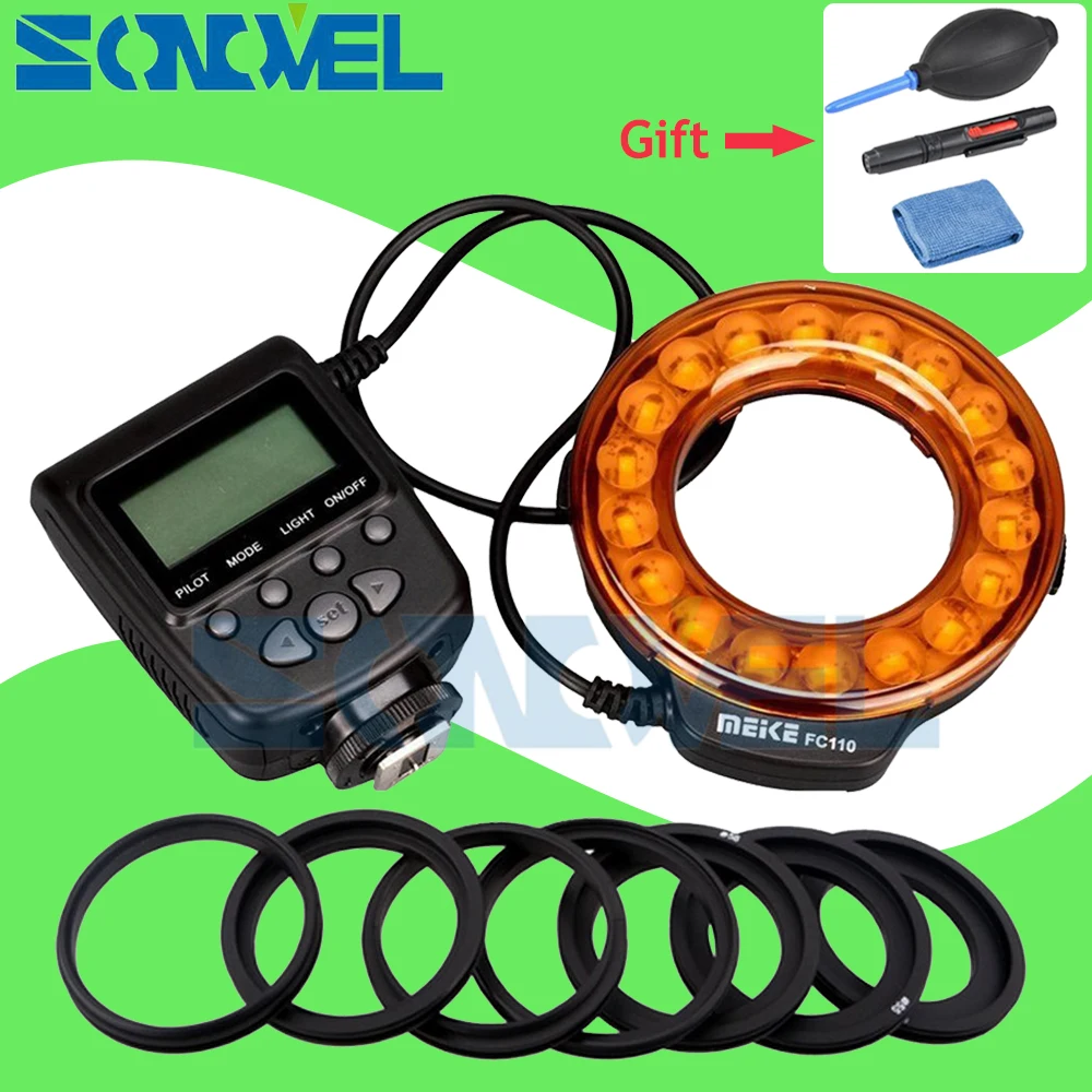 Светодиодная Кольцевая вспышка Meike FC-110 FC110 для макросъемки Nikon D7500 D7200 D5600 D5500 D5300 D5200