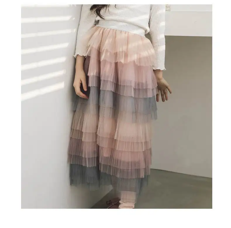

2018 Girls Summer Long gauze gradient skirts , girl skirts , Fashion cake skirt, 6pcs/lot LSS01