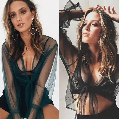 Новинка 2017 женский прозрачный сетчатый короткий топ с длинными