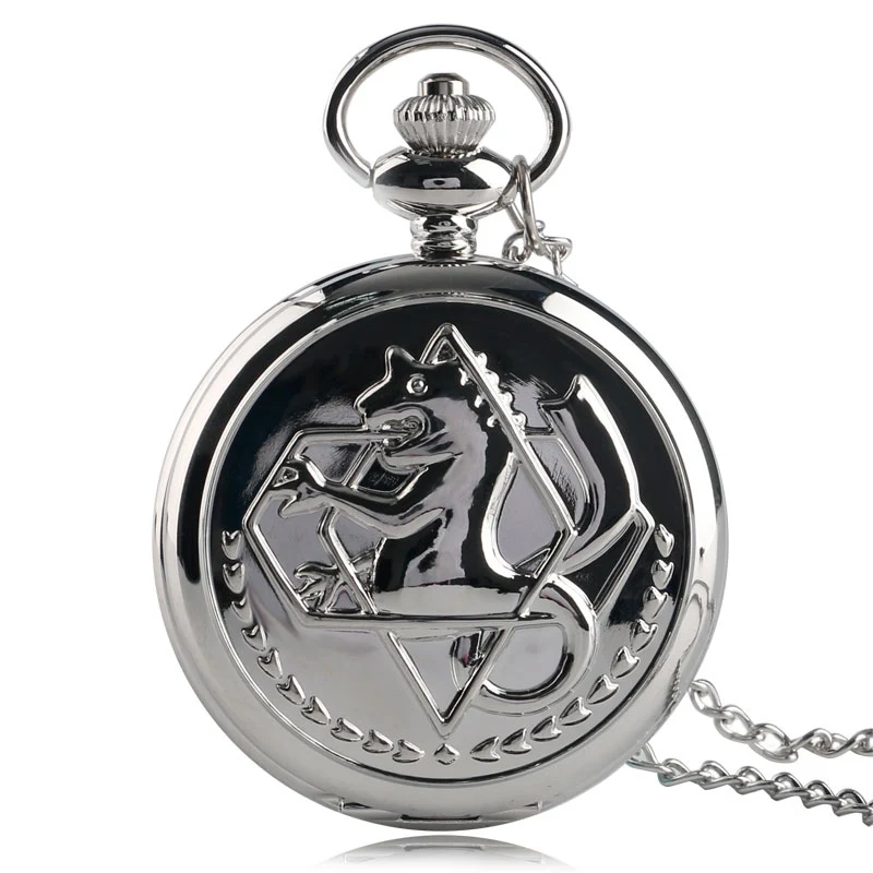 Высокое качество Full Metal Alchemist серебряные часы кулон Для мужчин кварцевые карманные часы Японии аниме Цепочки и ожерелья дети мальчик часы мужские подарок - Цвет: 1