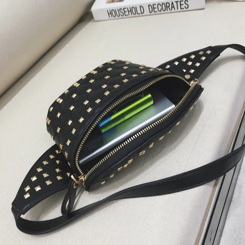 UKQLING Punk Sytle Women Waist Bag Rivet Fanny Pack Over Shoulder Chest Women's Belt Plaid PU Leather Cross Body Purse | Багаж и сумки