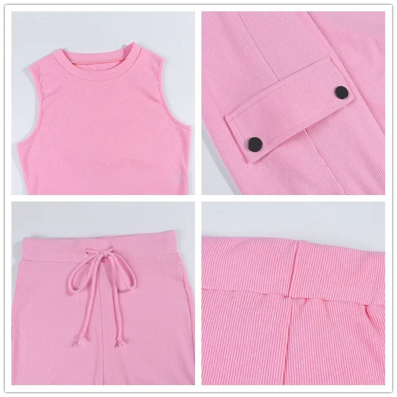 Fuedage/Повседневный трикотажный комплект из двух предметов топ с дырочками и штаны