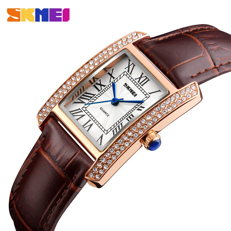 

Top Luxury Brand SKMEI Fashion Rhinestone Dress Watches Women Leather Casual Women's Quartz Watch Waterproof Ladies Wristwatch