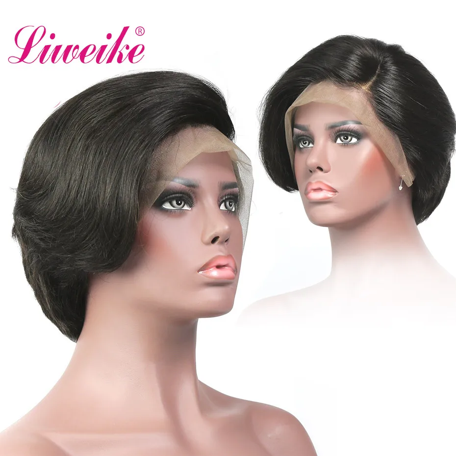 Liweike полный кружевной прямой короткий боб парики Remy 100% человеческие волосы