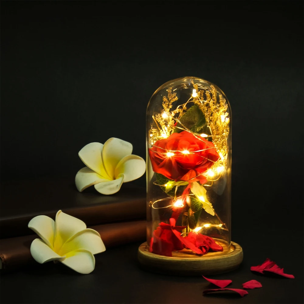 Подарки ко дню Святого Валентина красная роза в стеклянном куполе светодиодная