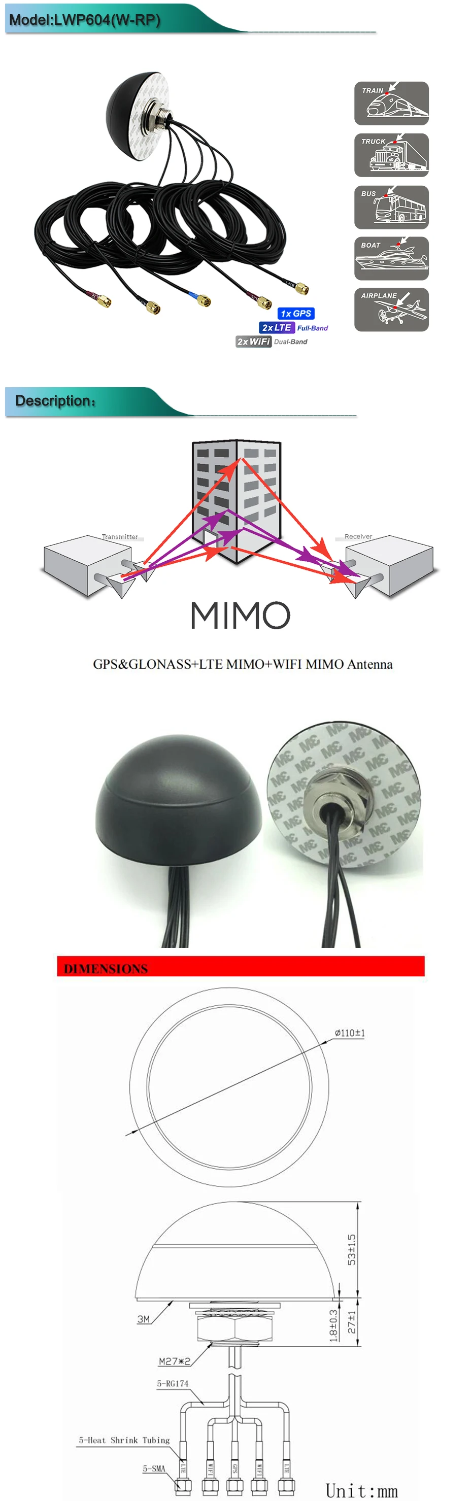 Высокоскоростная LTE антенна MIMO wifi антенна MIMO с gps