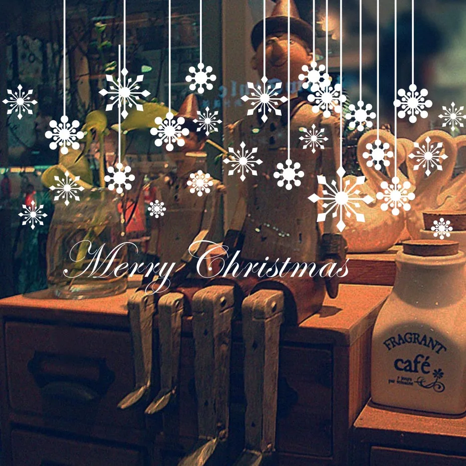 Merry Christmas снежинка шаблон Настенная Наклейка сделай сам Фестиваль подарки
