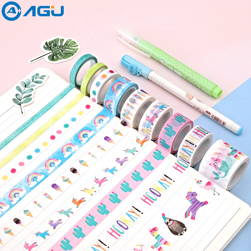 AAGU 19PCS/Set 5m Colorful Rainbow Washi Tape Set Christmas Japanese Scrapbooking Adhesive Masking Lot | Канцтовары для офиса и
