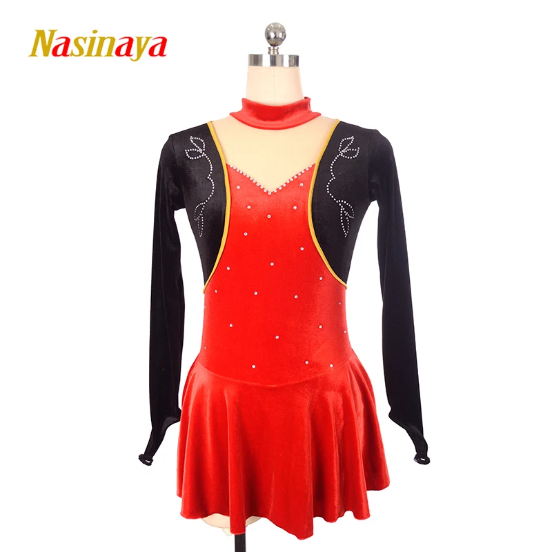 Nasinaya Figure Skating Dress Customized Competition Ice Skating Skirt for Girl Women Kids Gymnastics Red Velvet