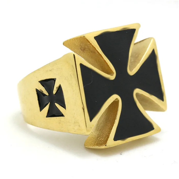 1pc Mens Boys 316L Stainless New Black Cross Gloden Ring Factory Price | Украшения и аксессуары