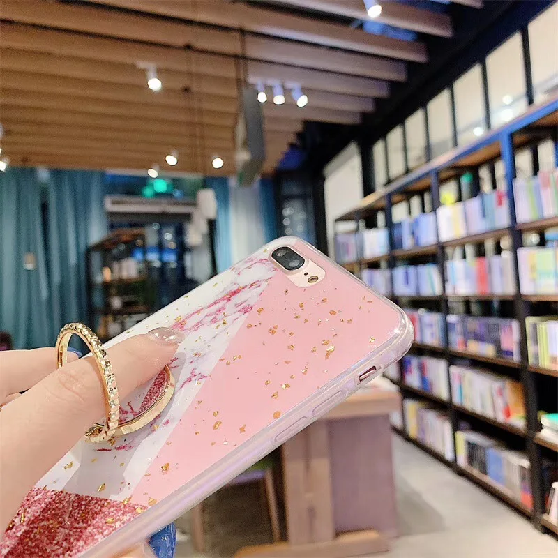 Bling Gold Foil Silicone Soft Phone Cases For iPhone X XS XR Max Glitter Finger Holder Back Cover 7 8 6 6S Plus | Мобильные телефоны