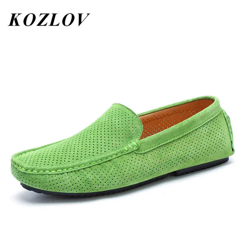 KOZLOV/Летняя дышащая обувь с перфорацией; мужские лоферы; Роскошные брендовые итальянские модные повседневные водонепроницаемые мокасины; Мужские Кожаные Мокасины зеленого цвета