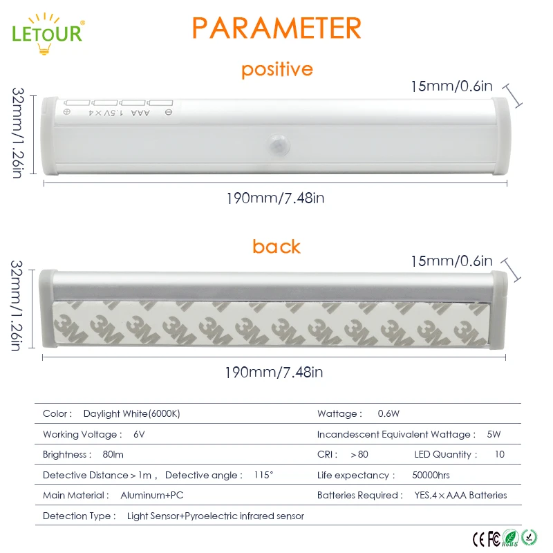Беспроводной настенный светильник с датчиком движения 5 Вт 10 светодиодный