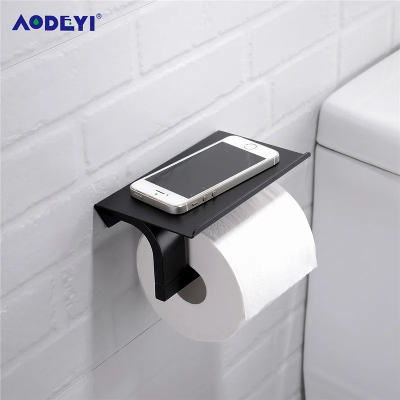 black toilet paper holder wall mount tissue roll hanger 304 stainless steel phone platform bathroom hardware set brushed gold free global shipping