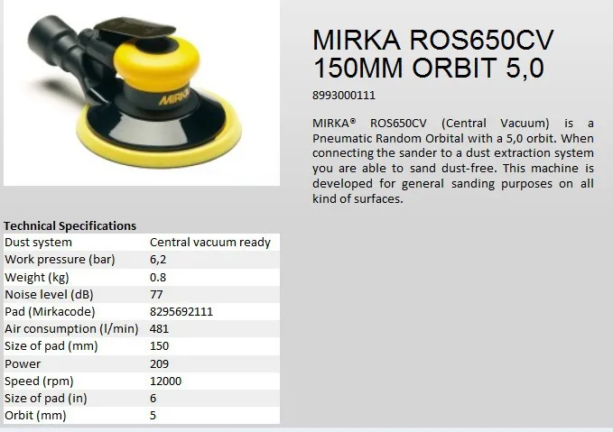 Mirka воздуха случайные орбитальный сандер оригинал MIRKA 6 дюймов пневматический