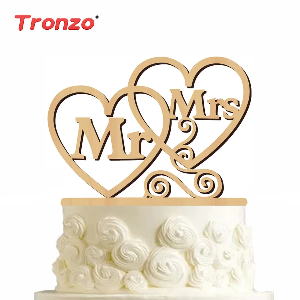 

Tronzo 1 Set Wedding Cake Topper MR & MRS Heart Letter Wooden Topper Cake Decorations For Wedding Engagement Party Adult Favors