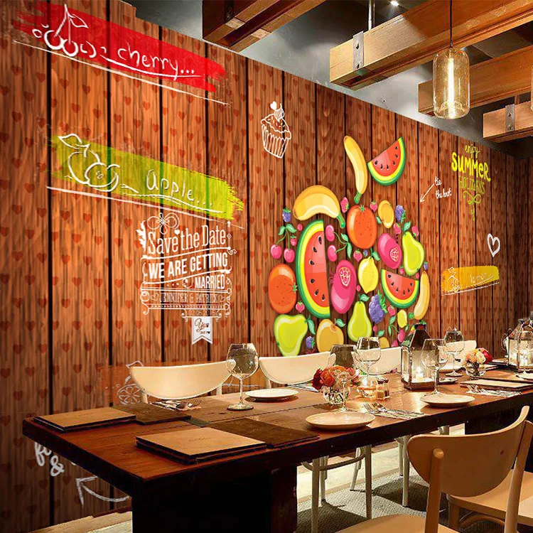 

Custom Size Photo 3D wood fruit dessert wallpaper tea shop supermarket leisure bar juice drink shop restaurant wallpaper mural