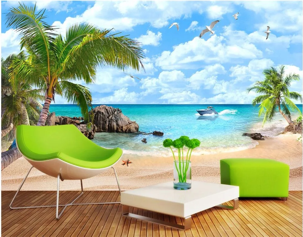

3d wallpaper custom mural photo Sea view Mediterranean beach landscape wall painting 3d wall murals wallpaper for walls 3 d