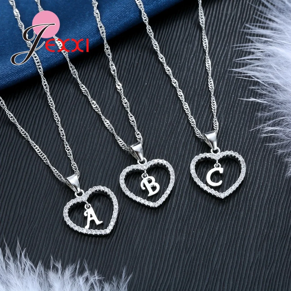 

Summer Styles Letter A to Z Heart Design Real 925 Sterling Silver Fashionable Choker Pendant Necklace Women Decorations