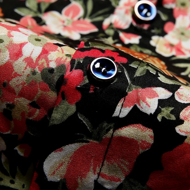 

High quality mens flowers printing pure cotton shirt long sleeve male floral dress shirt free shipping