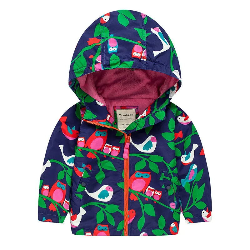 Осенняя куртка для девочек пальто детская ветровка с принтом птицы теплая