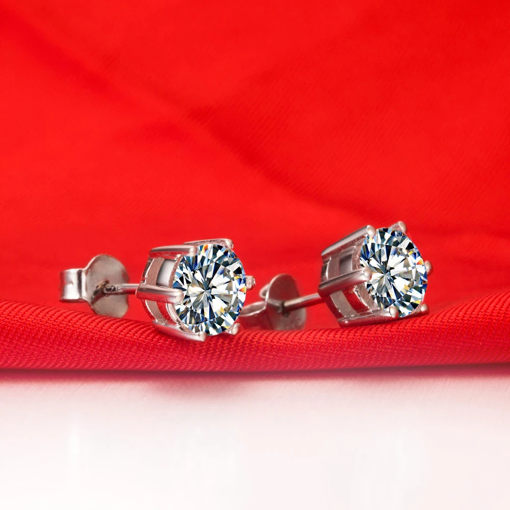 Test Positive Authorized 6.5MM 1Ct each G-H Moissanite Diamond Stud Earrings Real 925 Sterling Silver Earring Romance | Украшения и