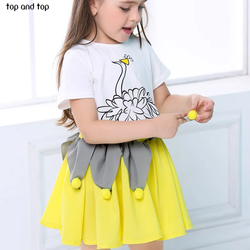 Топ и топ комплекты одежды для девочек футболка с рисунком страуса + юбка 2