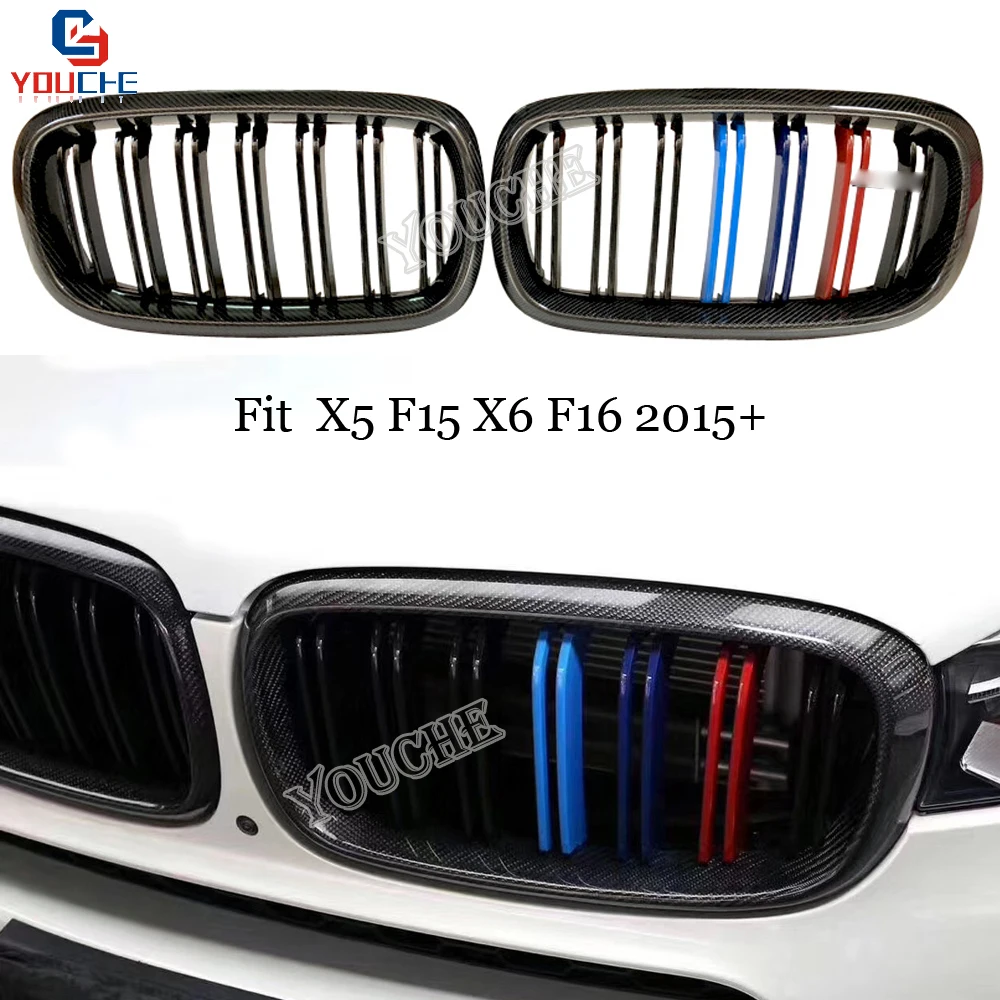 F15 карбоновое волокно 2 планка Передняя решетка для BMW X5 X6 F16 2014 + 5 двери
