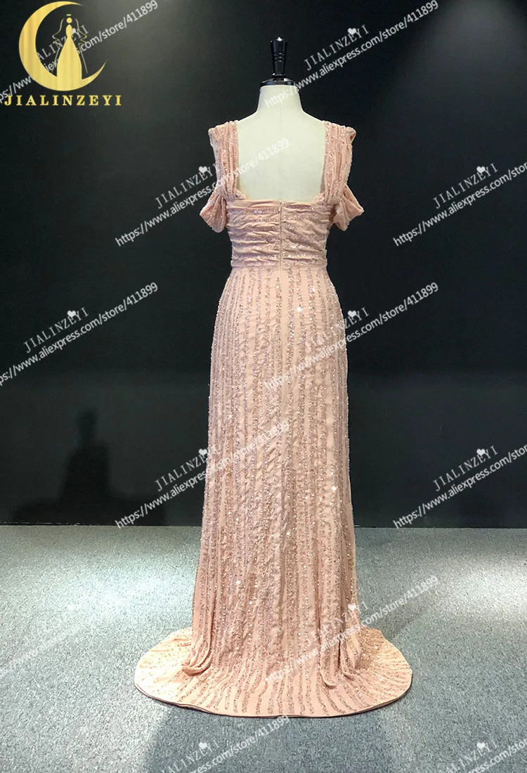 Реальный образец телесного цвета JIALINZEYI с вырезом лодочкой шифоновое платье Elie saab