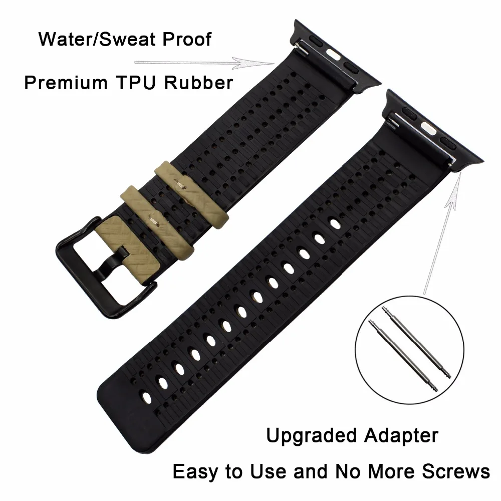 Genuine Calf Leather + TPU Rubber Watchband for iWatch Apple Watch 38mm 42mm Series 1 2 3 Wrist Band Steel Buckle Strap Bracelet | Наручные