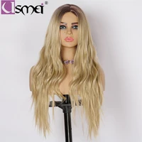 usmei 28inches long wavy wigs for women synthetic wigs high temperature fiber african wig ombre black roots blond hair cosplay