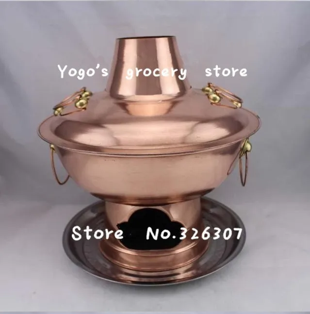 32cm China copper hot pot thickened Sichuan Chongqing Chinese charcoal fondue fire tube stainless steel plate set | Дом и сад