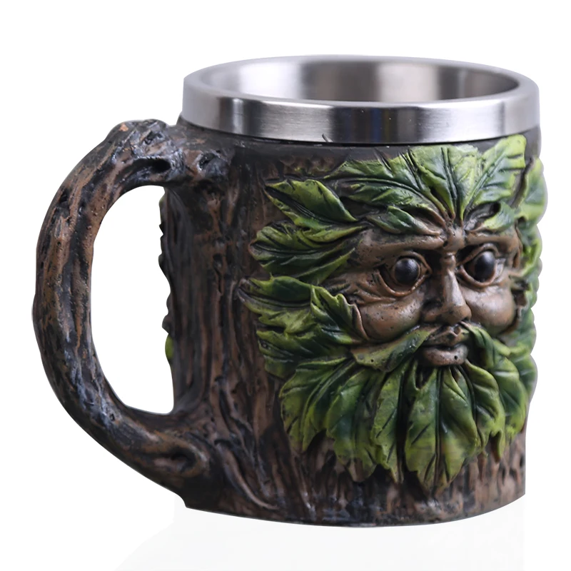 Retro Old Tree Man Resin Stainless Steel Beer Mug Skull Knight Tankard Halloween Coffee Cup Viking Tea Pub Bar Decoration | Дом и сад