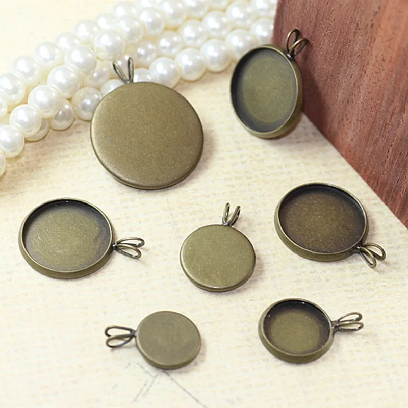 

50pcs Inner Size 10mm Brass Silver/Antique Bronze/White K/Golden/Rose Gold/Gun Black V Pendant Cabochon Accessories Findings