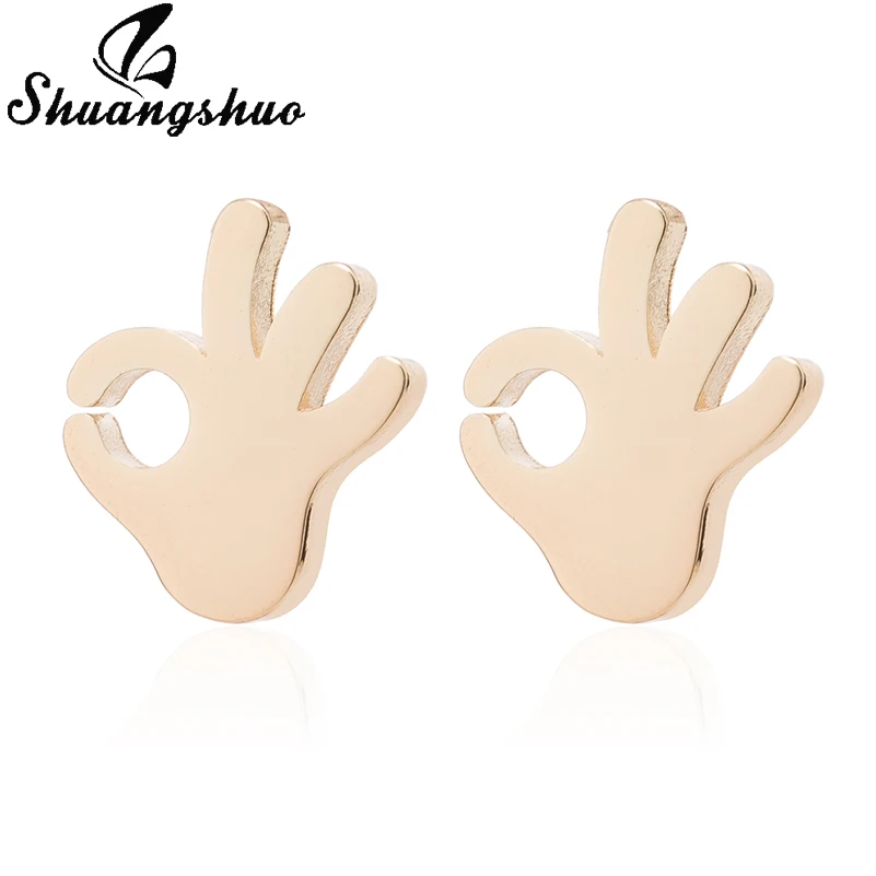 Shuangshuo Fashion Trendy Cool OK Gesture Finger Stud Earrings Stainless Steel Ear Studs Men Women Hand Palm Earring oorbellen | Украшения