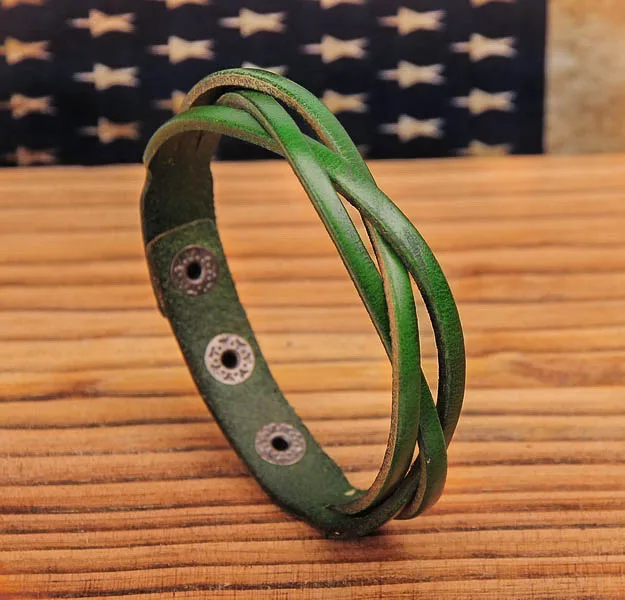 Зеленая плетеная искусственная коровья кожа G548 новинка|bracelet zebra|bracelet flashbracelet