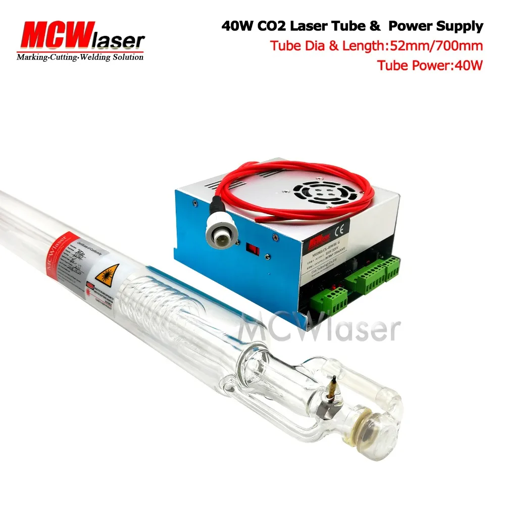 

40W CO2 Laser Tube 70cm + Power Supply Engraver Cutter +HV Line Green