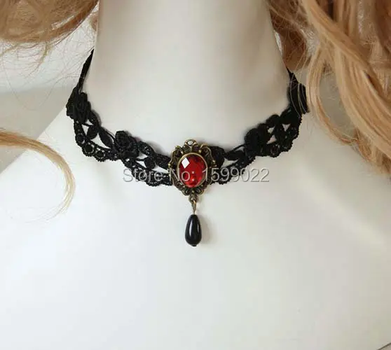 Простой Готический Красный горный хрусталь черный Шарм кружева татуировки