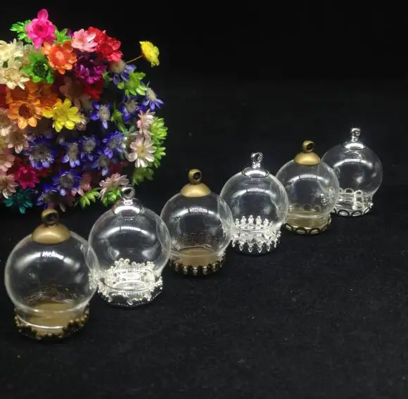 

20pcs 20*15mm glass globe antique bronze/silver mix tray 8mm beads cap set glass vials pendant necklace glass bottle findings