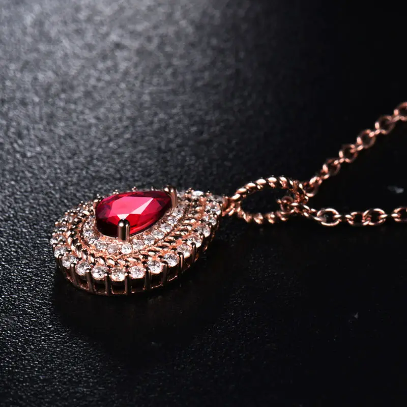 Женское Ожерелье с кулоном из розового золота 18 К 4x6 мм|diamond ruby pendant|ruby diamond pendantnatural
