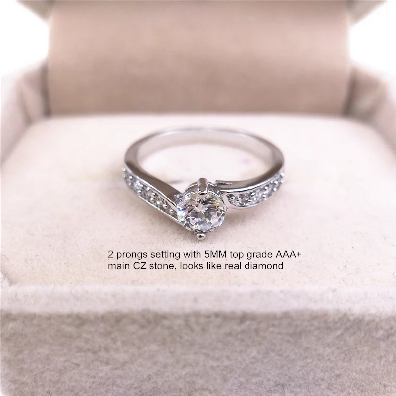 INALIS Romantic Wedding CZ Rings for Women Gift 5MM Grade AAA+ Round Main Cubic Zirconia Crystal With Side Stones Ring I2700 | Украшения и