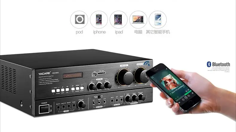 KM-800 160 Вт* 2 двойной реверберации домашний кинотеатр аудио усилитель Bluetooth/USB/SD карта караоке усилитель