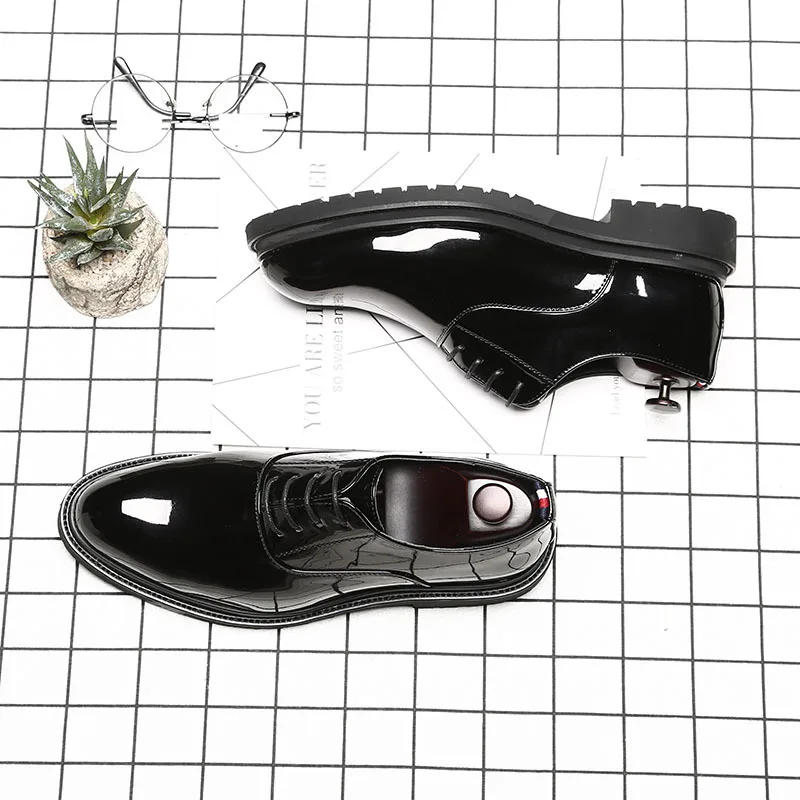 Fashion Patent Black Men Shoes Men's Lace-up Breathable Hard-wearing Pointed Toe Business Leather Leisure Dress | Обувь