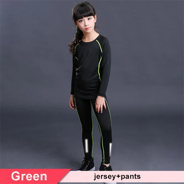 Green Set 2P Детский спортивный комплект, компрессионная футболка+ штаны, детский Рашгард для мальчиков и девочек, для бега, баскетбола, танцев, подростков, ММА, плотная спортивная одежда - Цвет: Green Set 2P