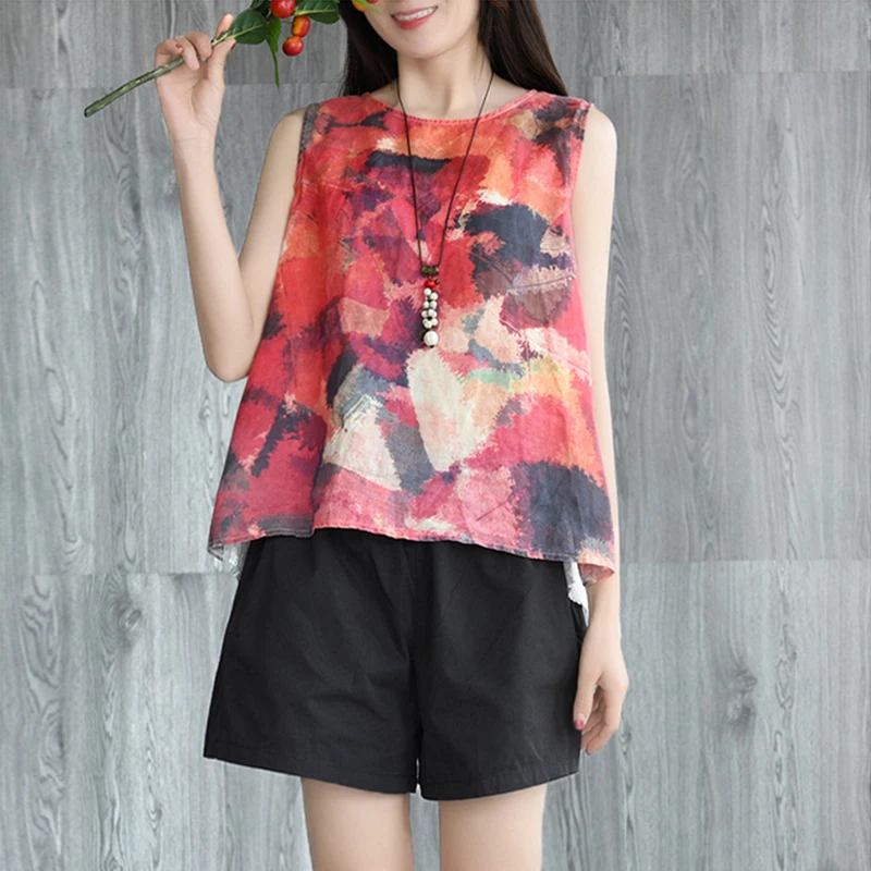 Женские майки с принтом хлопок лен китайский стиль лето 2020 новые повседневные