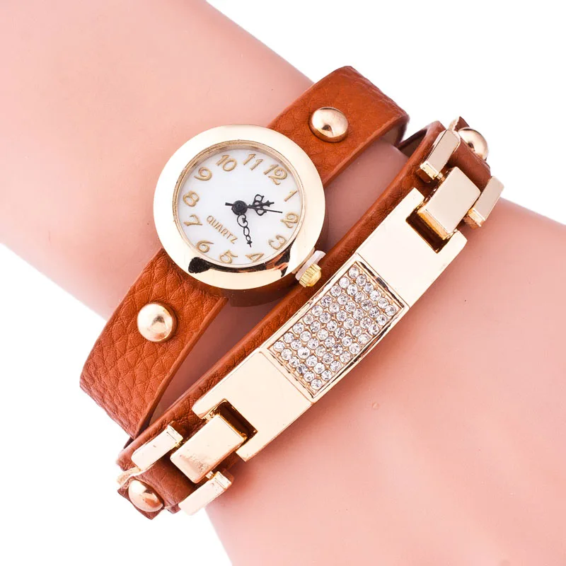 Новое поступление Многослойные Кожаный ремешок кварцевые часы Для женщин со