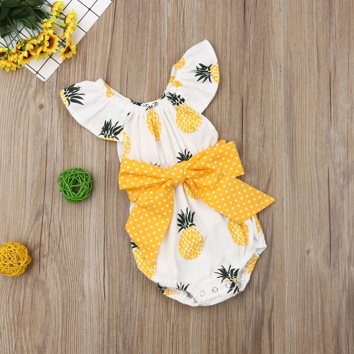 

Pudcoco Newborn Baby Girl Clothes Fly Sleeve Pineapple Print Bowknot Cotton Romper Jumpsuit Outfit Sunsuit Summer