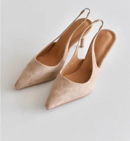 nude8cm QSR/туфли-лодочки на каблуке 8 см; женская обувь для путешествий; модная замшевая элегантная женская обувь с острым носком на шпильке; слинбэки; 4 цвета - Цвет: nude8cm