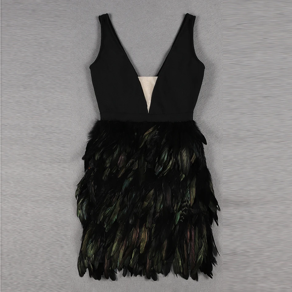Amily. c новое летнее женское Бандажное платье Vestidos черное перо Сексуальная глубокая Клубная одежда с v-образным вырезом облегающие вечерние платья