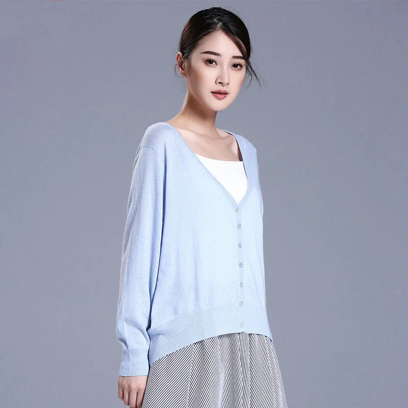 100% кашемир вязаный большой v-образный вырез однобортный свободный Женский